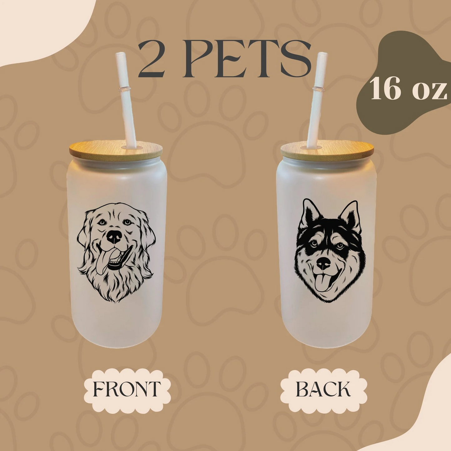 Custom Pet Portrait Glass Can 16 Oz