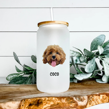 Custom Pet Portrait Glass Can 16 Oz