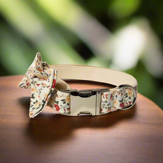 Floral motif bow tie dog collar