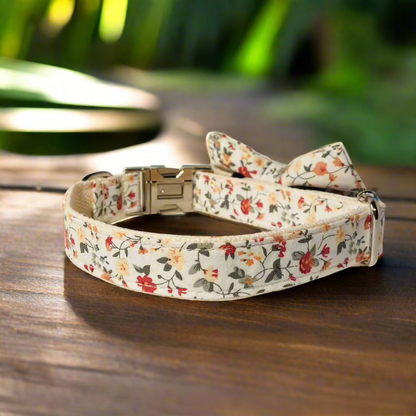 Floral motif bow tie dog collar