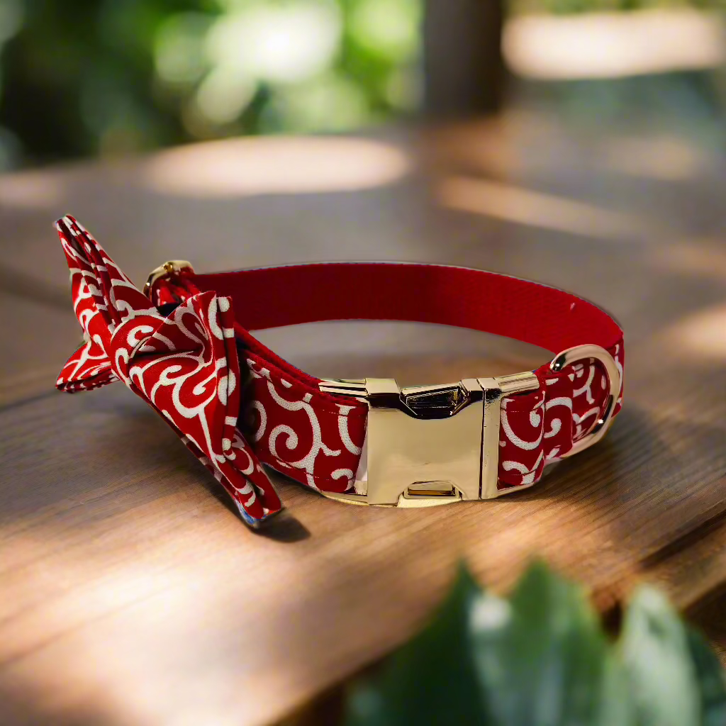 blazing fire bow tie dog collar