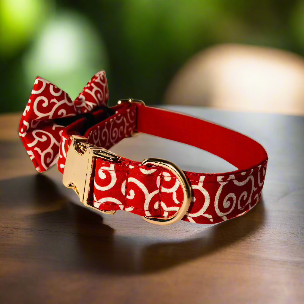 blazing fire bow tie dog collar