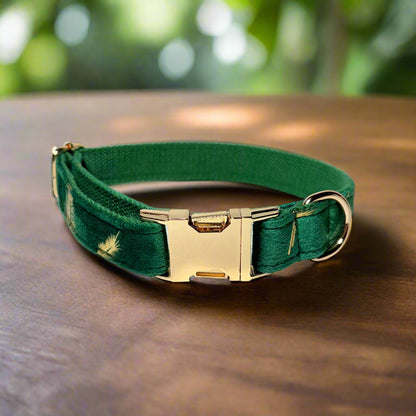 Peacock Green Velvet Dog ID Collar without bow tie front view
