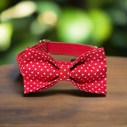 Polka Paws Dog ID Collar with bow tie side view