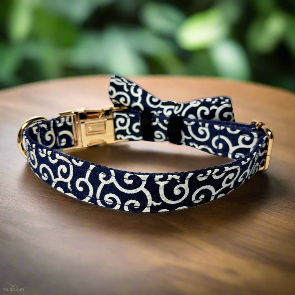 black fire dog collar with bow tie - back view
