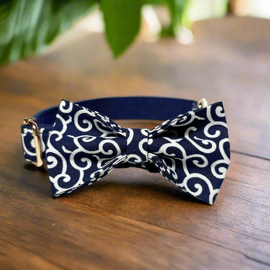 black fire dog collar with bow tie - bow tie view