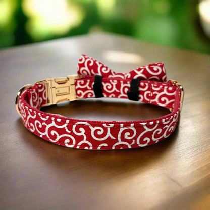blazing fire dog collar with bow tie - back view