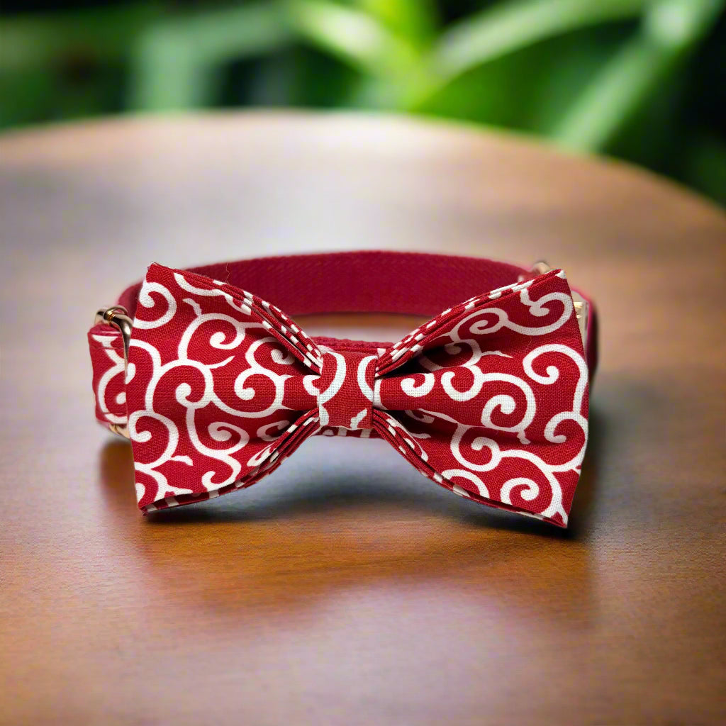 blazing fire dog collar with bow tie - side view