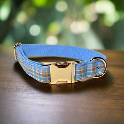 blue plaid dog collar without bow tie - front view