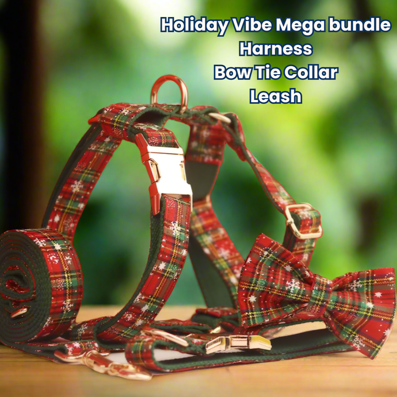 holiday vibe mega bundle - dog harness, collar and leash