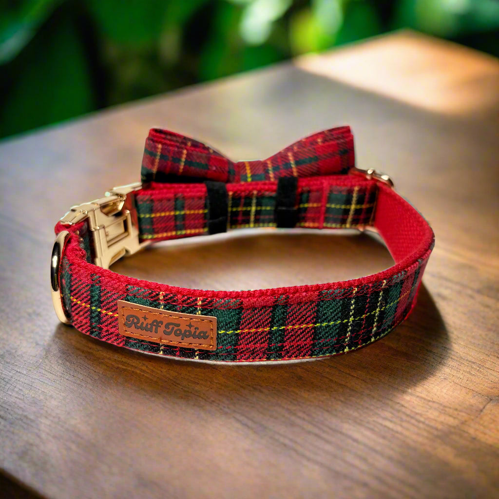 secret santa dog collar with bow tie back view