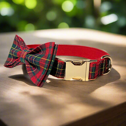 secret santa dog collar with bow tie front view