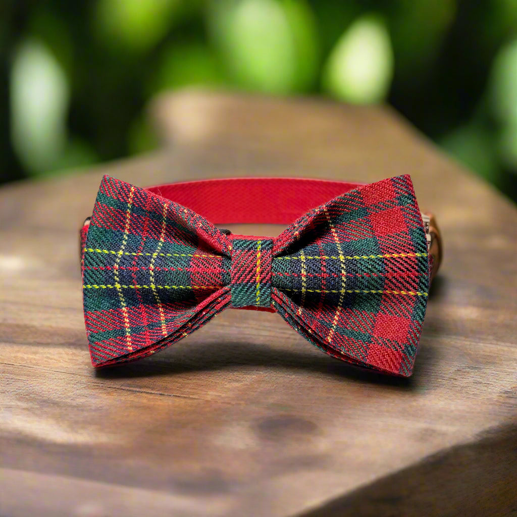secret santa dog collar with bow tie side view